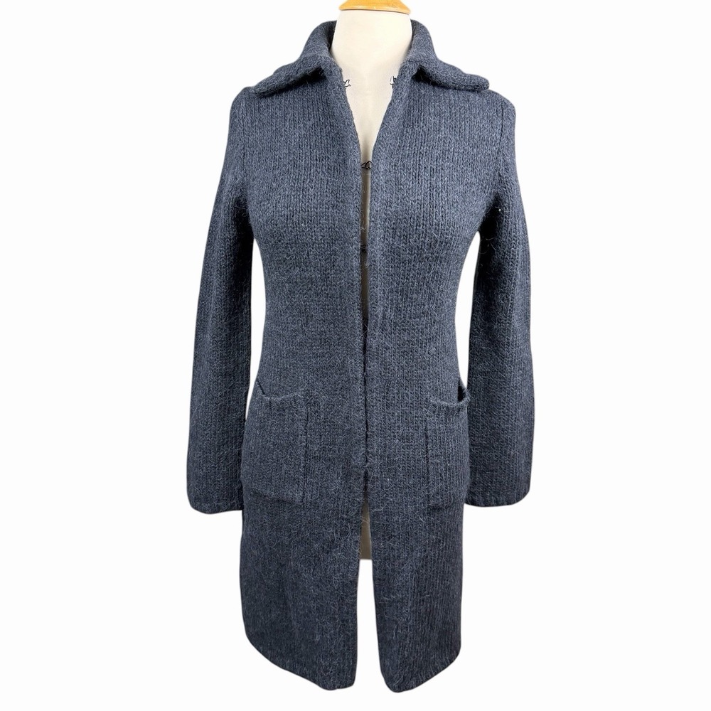 VTG J.Crew Grey Alpaca Blend Duster‎ Cardigan Sweater Coat Hook Front Size M